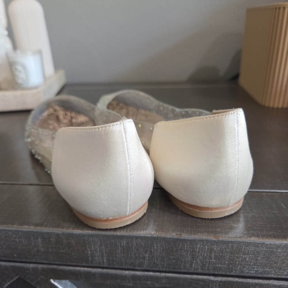Badgley Mischka Gabi Ivory Satin Rhinestone Flats - Picture 4 of 6